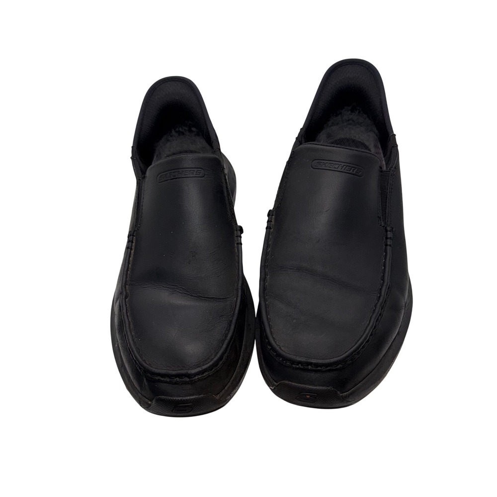 Skechers Mens Go Walk Anywhere The Shore Slip-ins Black Leather Loafer Size 11.5